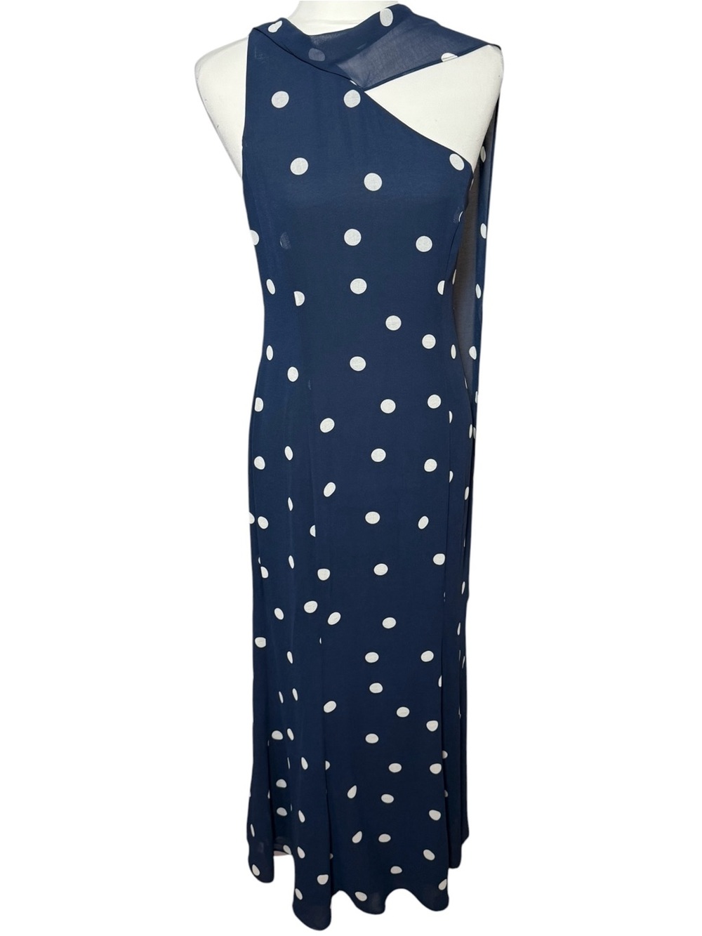 O.P.T The Citara Dress Navy Polka Dot Scarf Dress NWT Size 6